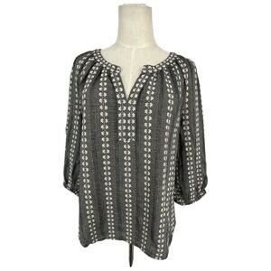 LOFT Womens Floral Print Split Neck 3/4 Sleeve Blouse Top Sz M Cottagecore Boho